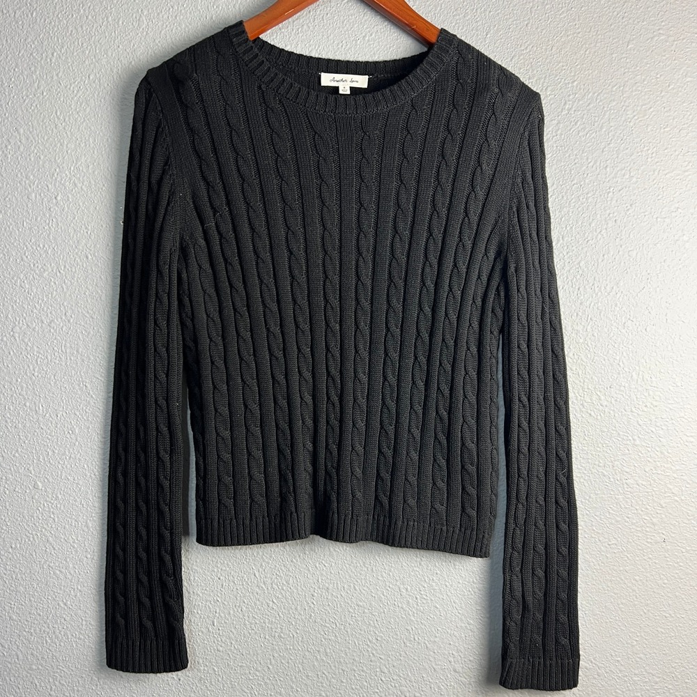 Another Love Lupe Cable Knit Sweater Long Sleeve Crew Neck Pullover Black Size S